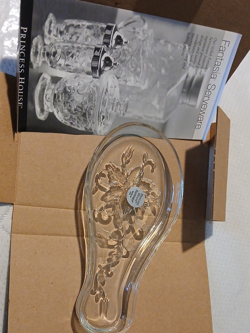 Princess House Clear Glass Spoon Rest with Fantasia Design 5355